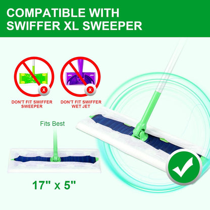 30 Count Disposable XL Dry Sweeping Cloths + 2 Pack Reusable Microfiber Mop Pads for Swiffer Sweeper XL Mop V1258-DP02-F-252