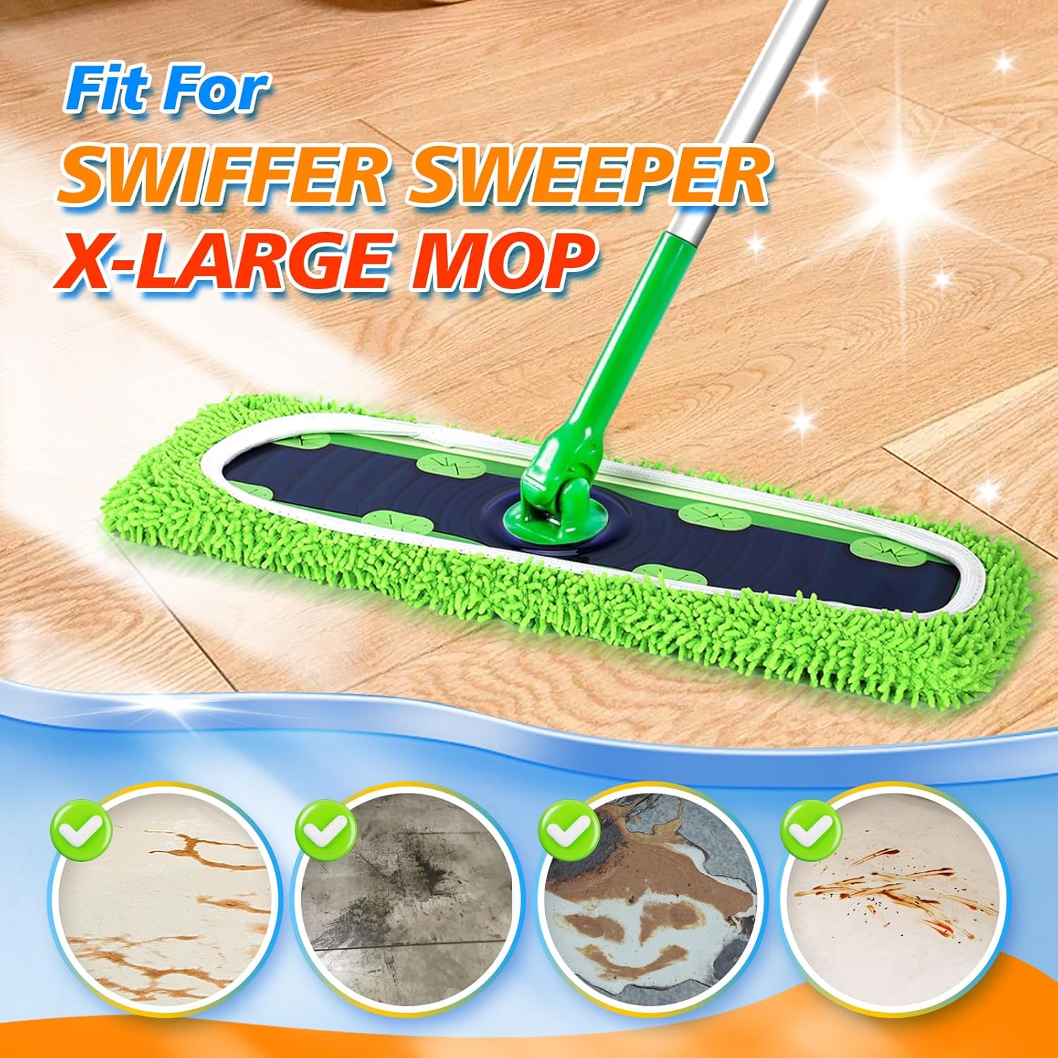 30 Count Disposable XL Dry Sweeping Cloths + 2 Pack Reusable Microfiber Mop Pads for Swiffer Sweeper XL Mop V1258-DP02-F-252