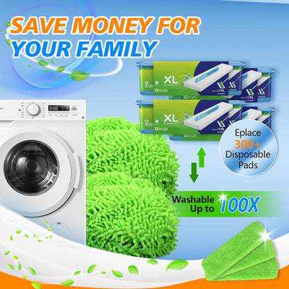 30 Count Disposable XL Dry Sweeping Cloths + 2 Pack Reusable Microfiber Mop Pads for Swiffer Sweeper XL Mop V1258-DP02-F-252