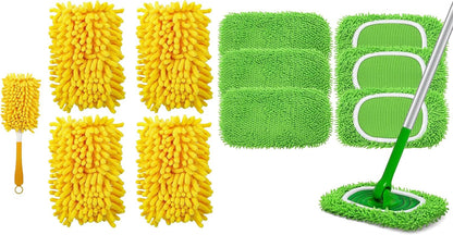 4 Pack Reusable Duster Refill for Swiffer Hand Duster & 6 Pack Reusable Microfiber Mop Pads for Swiffer V1258-DP02-F-259