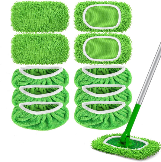 4+6 Pack Reusable Microfiber Mop Pads Compatible with Swiffer Sweeper- Dry Sweeping Cloths & Wet Mopping V1258-DP02-F-260