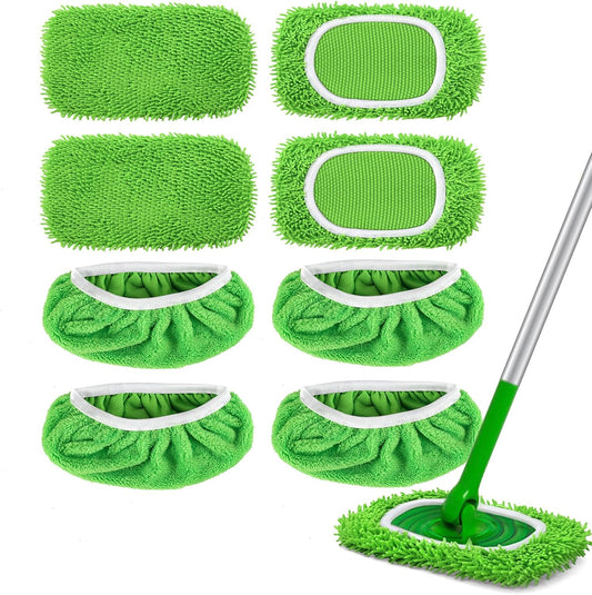4+4 Reusable Microfiber Mop Pads Compatible with Swiffer Sweeper- Dry Sweeping Cloths & Wet Mopping Cloths - V1258-DP02-F-261
