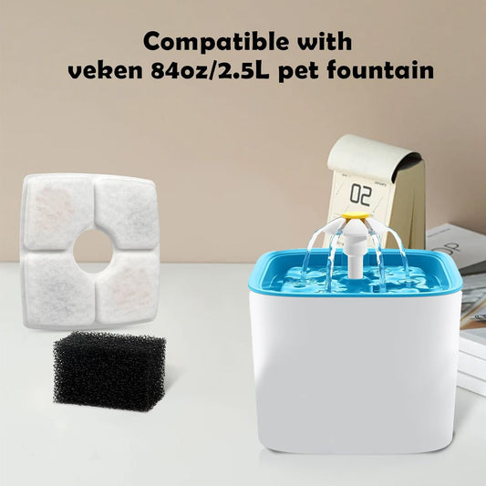 Replacement Filters & Pre-Filter Sponges (16 + 16 Pack) for Veken 84 oz / 2.5L Pet Fountain, Triple V1258-DP02-F-277