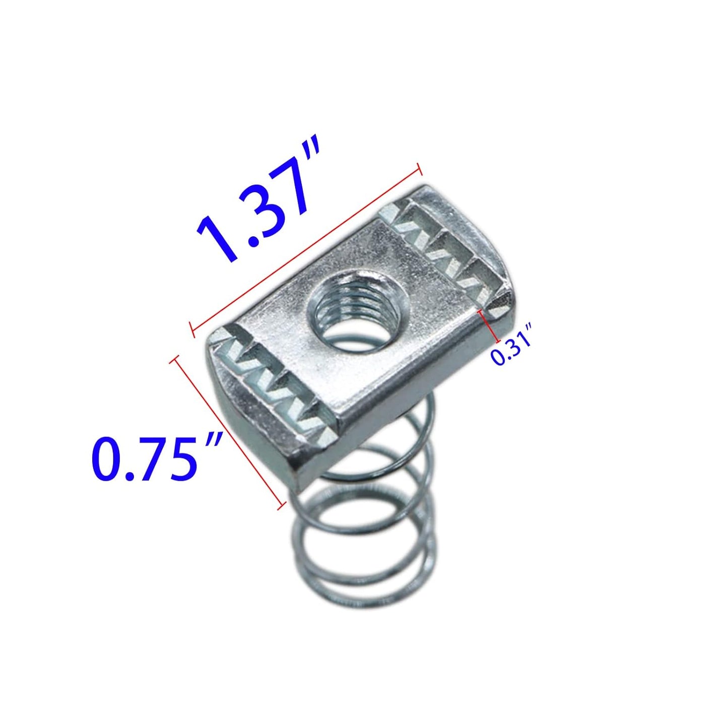 (100) Strut Channel Nuts, 3/8-16 Spring Channel Nuts with Zinc Electroplate Finish, Long Spring Nuts Great V1258-DP02-F-285