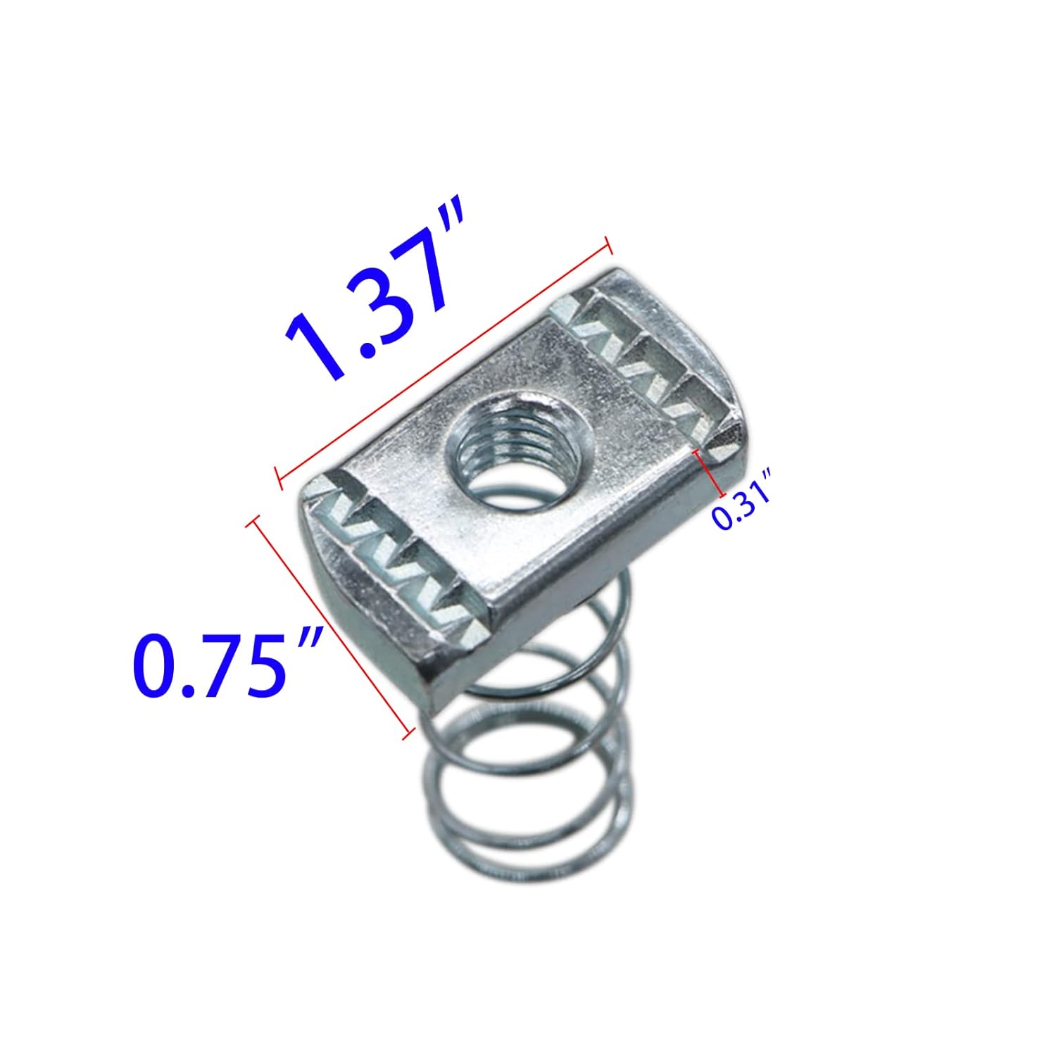 (100) Strut Channel Nuts, 3/8-16 Spring Channel Nuts with Zinc Electroplate Finish, Long Spring Nuts Great V1258-DP02-F-285