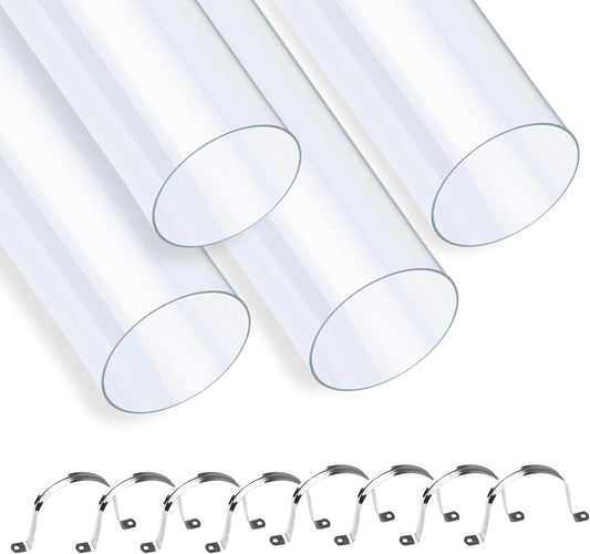 Xadnitu 4 Pieces 2-1/2" x 36" Clear Rigid Pipes, Plastic Round Tubes with Strap Clamps for Home, Garden, V1258-DP02-F-293
