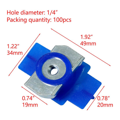 Xadnitu 100 Pieces 1/4"-20 Strut Channel Cone Nuts with Nylon Blue Tab, Thickened Unistrut Squeeze Nuts for V1258-DP02-F-299