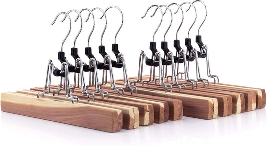 HANGERWORLD Pack of 10 Skirt and Pants Hangers with Clamp Clips, 10.6inch American Cedar Wood Hanger V1258-DP02-F-304