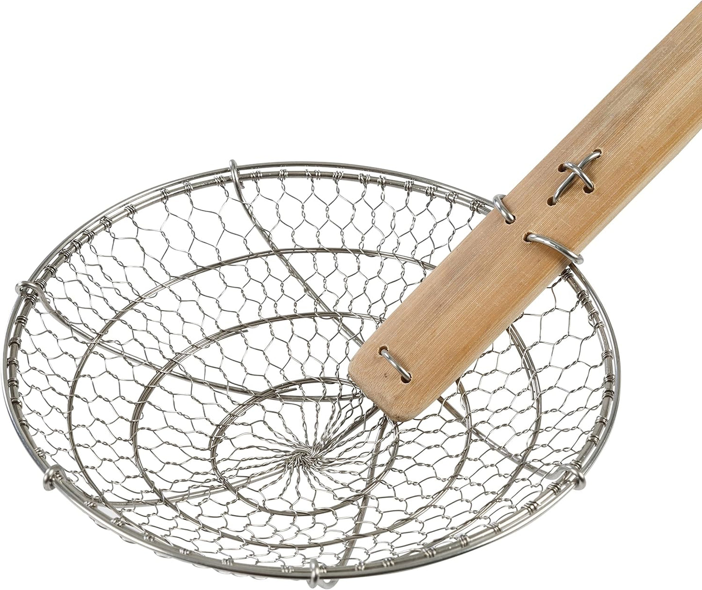 Kitchen Spider Strainer Stainless Steel 5-Inch Wire Basket with Heat-Resistant Bamboo Handle V1258-DP02-F-323