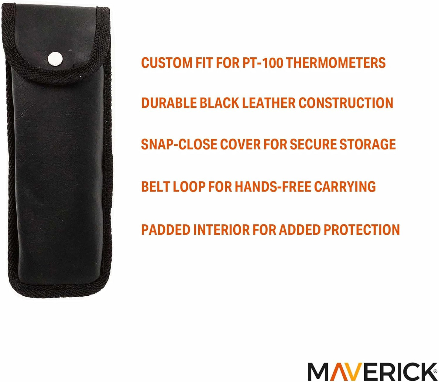 Protective Leather Case for PT-100 Thermocouple Thermometer - Ctom-Fit Holder with Snap-Close Cover, Belt V1258-DP02-F-326