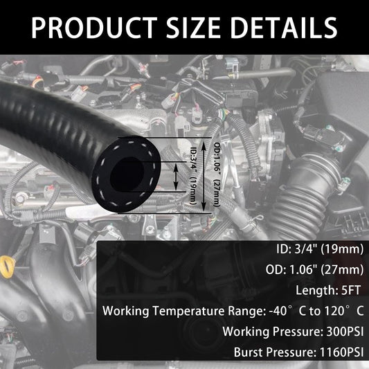 3/4 Inch(19mm) ID Fuel Line Hose Ph Lock NBR Rubber Hose Line 300PSI for Automotive Engines Systems (5FT) V1258-DP02-F-328
