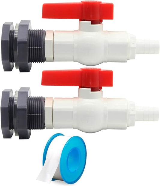 Rain Barrel Spigot PVC Bulkhead Fitting with Ball Valve and 5/8"(16mm) Hose Barb Fitting for Rain Barrel V1258-DP02-F-333