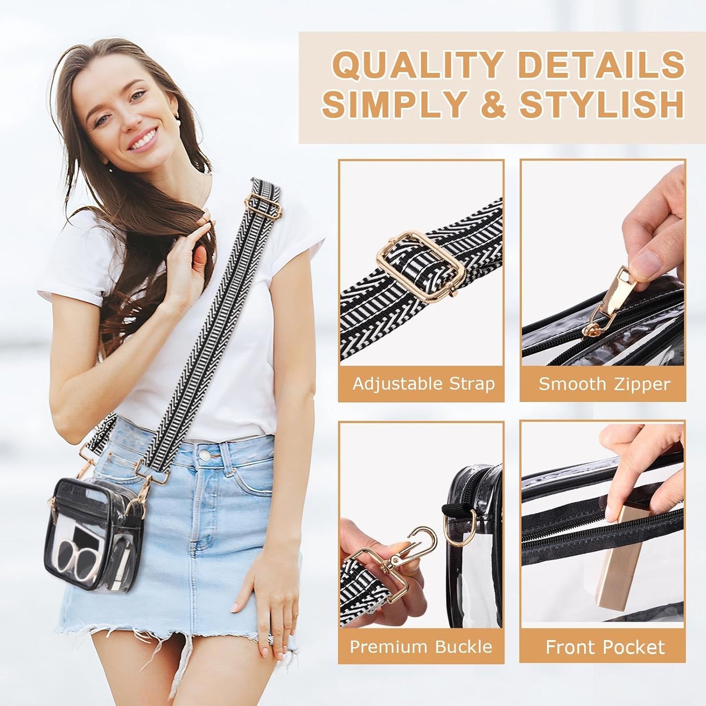Clear Purse for Women Stadium Approved + Clear Crossbody Bag Stadium Approved V1258-DP02-F-339