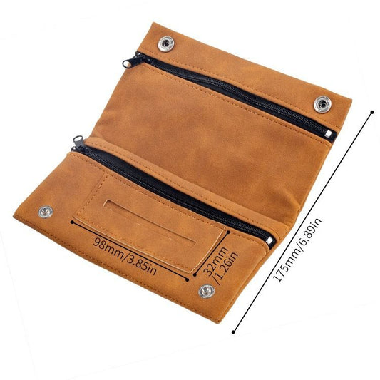 Luxury Brown Matte Flocked PU Leather Tobacco Pipe Pouch, Foldable Portable 3 Compartments Smoking V1258-DP02-F-343