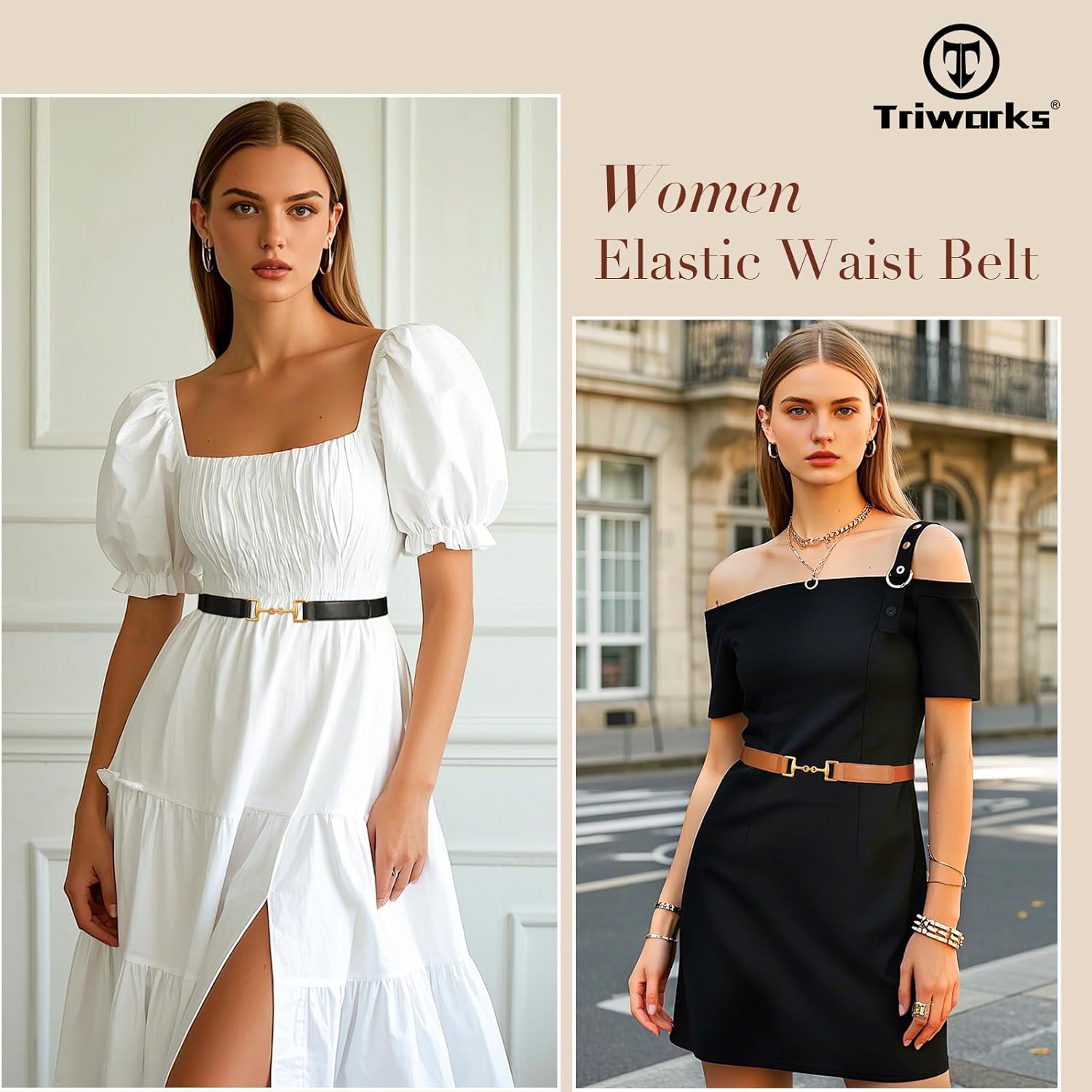Belts for Women Adjtable Skinny Elastic Belt for Dresses V1258-DP02-F-378