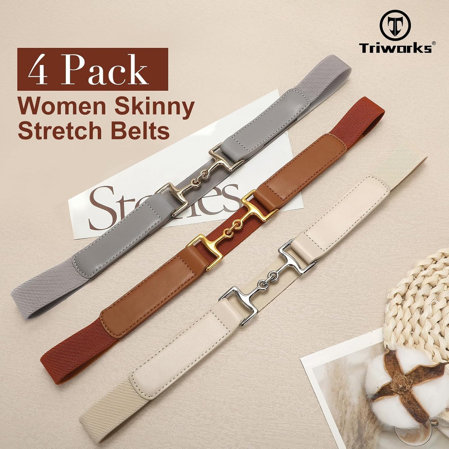 Belts for Women Adjtable Skinny Elastic Belt for Dresses V1258-DP02-F-378