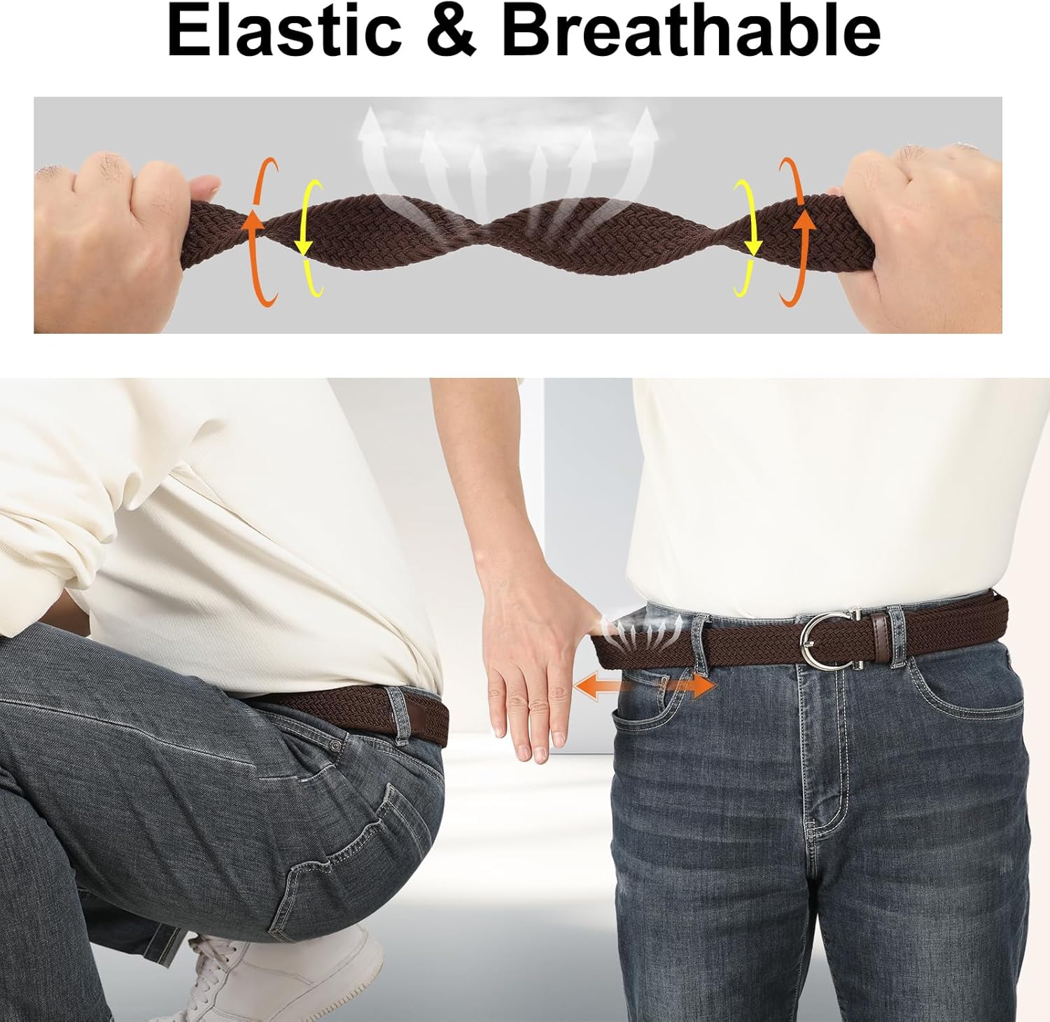 Golf Belts for Men, Nylon Web Braided Stretch Belt, 1.38" Elastic Adjtable Mens Belts for Jeans Pants Casual V1258-DP02-F-380