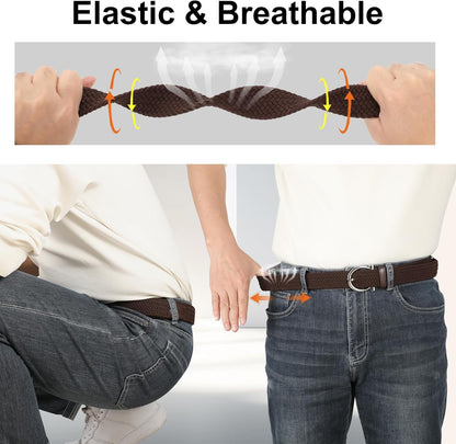Golf Belts for Men, Nylon Web Braided Stretch Belt, 1.38" Elastic Adjtable Mens Belts for Jeans Pants Casual V1258-DP02-F-380