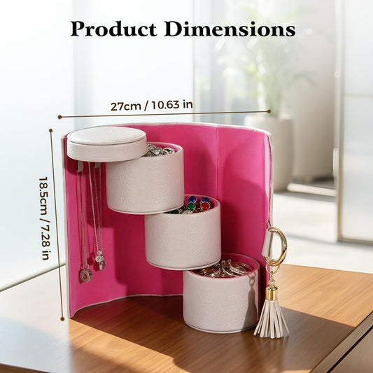Travel Jewelry Case, 3-Layer Rotating Jewelry Organizer with Secure Snaps, Portable PU Leather Jewelry V1258-DP02-F-384