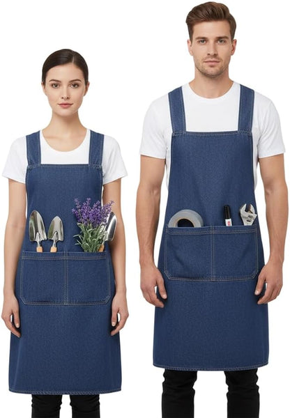 Lightweight Cotton Denim Apron with Front Pocket, Adjtable Bib Apron for Men Women Chef Apron, Kitchen Apron V1258-DP02-F-385