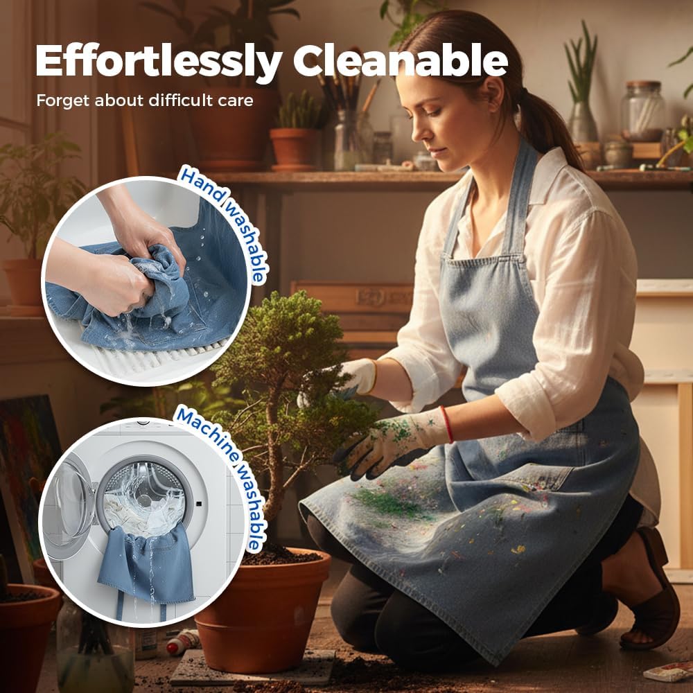 Lightweight Cotton Denim Apron with Front Pocket, Adjtable Bib Apron for Men Women Chef Apron, Kitchen Apron V1258-DP02-F-385