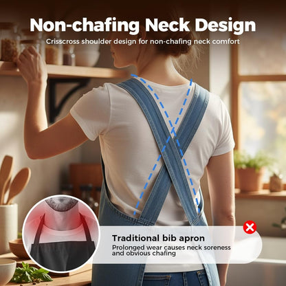 Lightweight Cotton Denim Apron with Front Pocket, Adjtable Bib Apron for Men Women Chef Apron, Kitchen Apron V1258-DP02-F-385
