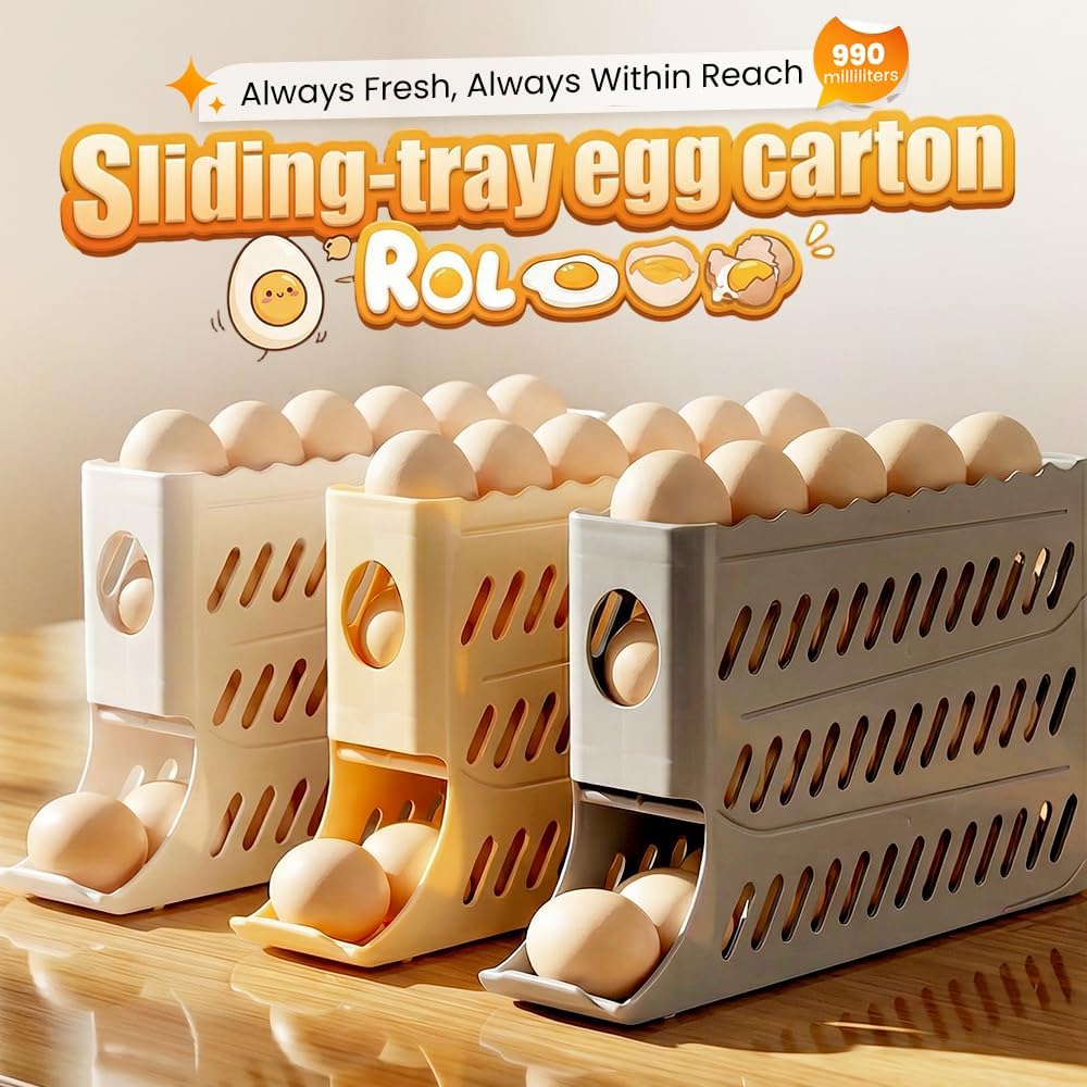 2026 Egg Holder for Fridge, Upgraded 4 Tiers Automatic Rolling Egg Dispenser, No Assembly Required Easy V1258-DP02-F-39