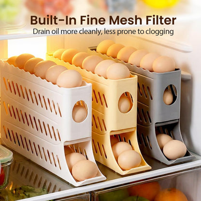 2026 Egg Holder for Fridge, Upgraded 4 Tiers Automatic Rolling Egg Dispenser, No Assembly Required Easy V1258-DP02-F-39