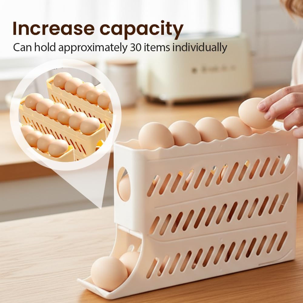 2026 Egg Holder for Fridge, Upgraded 4 Tiers Automatic Rolling Egg Dispenser, No Assembly Required Easy V1258-DP02-F-39