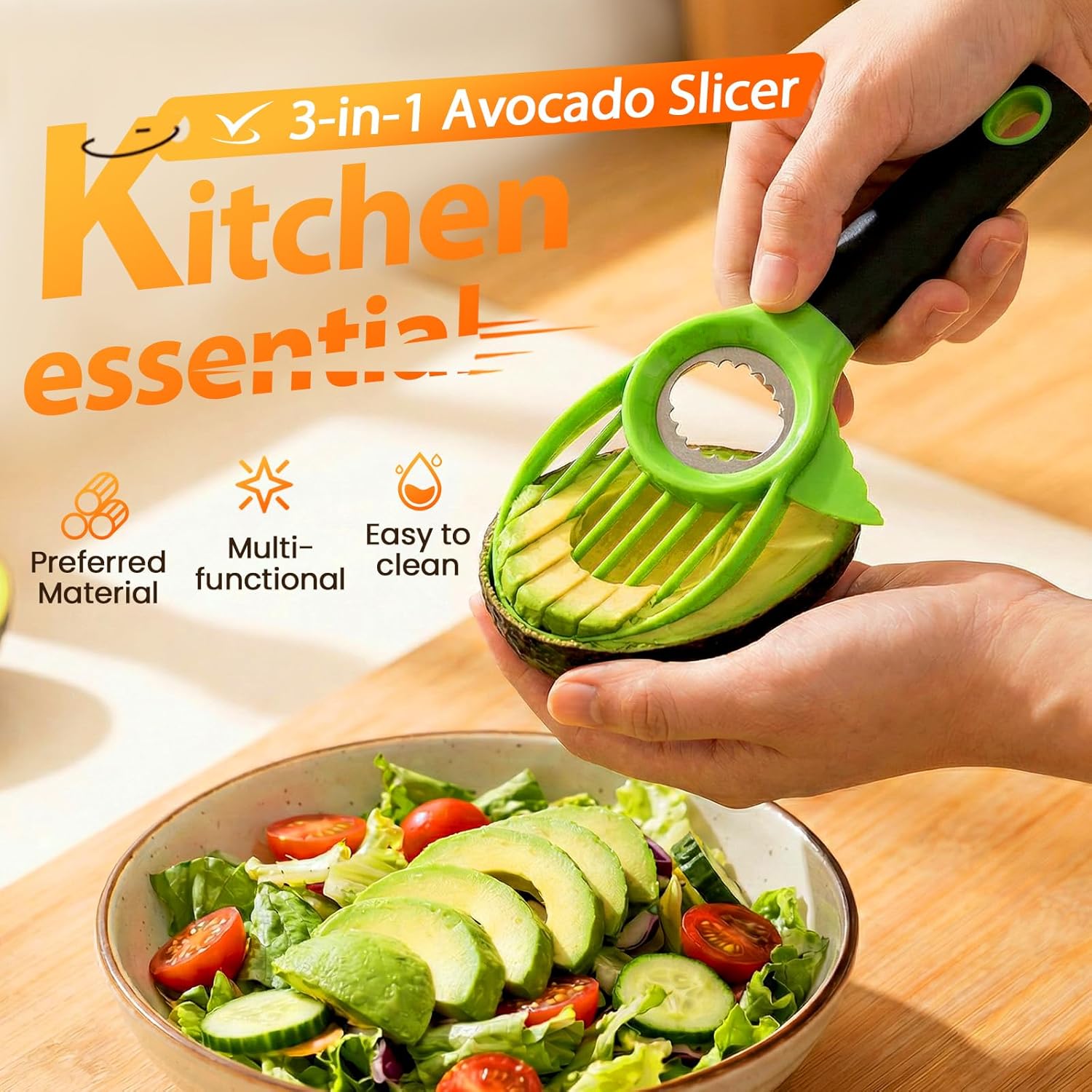 3-in-1 Avocado Slicer Tool, Multi-Function Splitter Pitter Cutter, Silicone Comfort-Grip Handle Avocado V1258-DP02-F-390