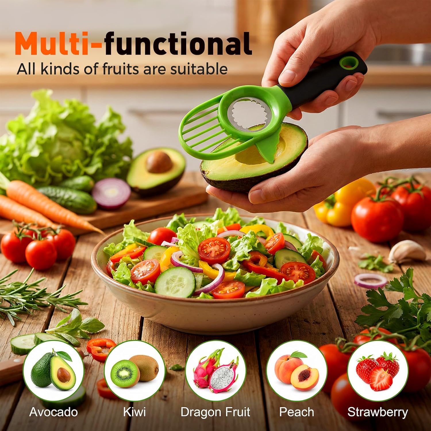 3-in-1 Avocado Slicer Tool, Multi-Function Splitter Pitter Cutter, Silicone Comfort-Grip Handle Avocado V1258-DP02-F-390