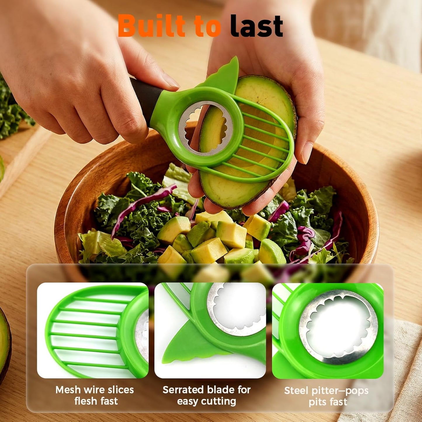3-in-1 Avocado Slicer Tool, Multi-Function Splitter Pitter Cutter, Silicone Comfort-Grip Handle Avocado V1258-DP02-F-390