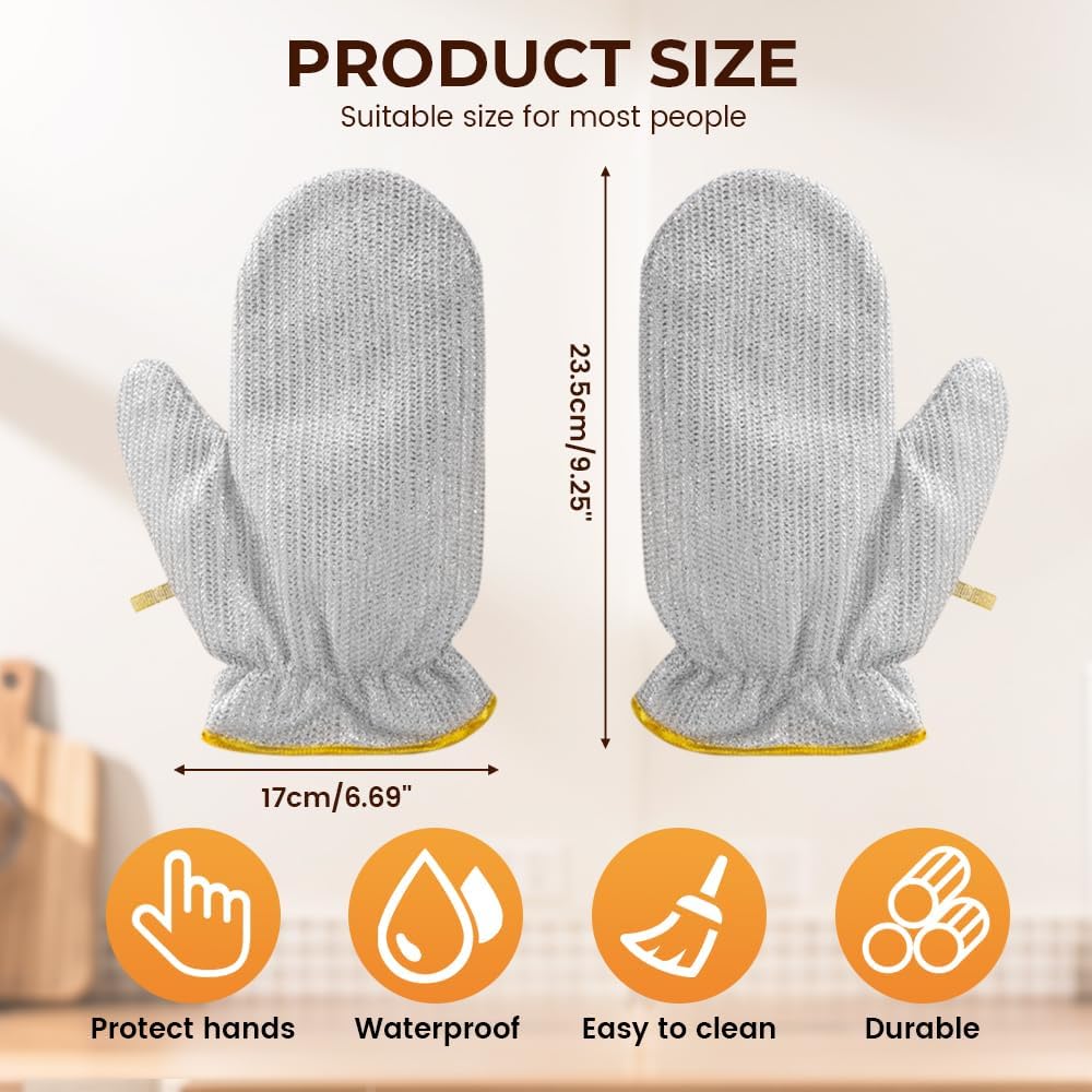 Steel Wire Dishwashing Glove, Glove for Kitchen Cleaning, Reable Scrub Gloves V1258-DP02-F-396