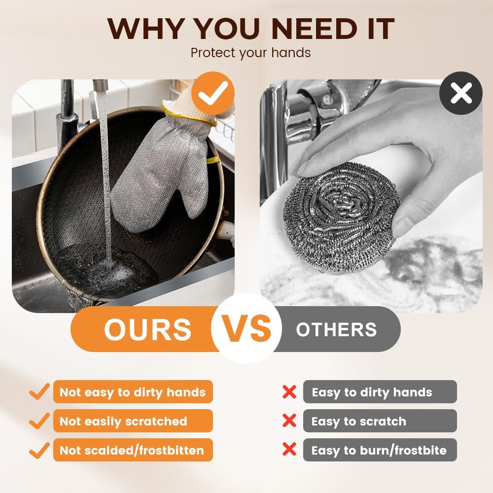 Steel Wire Dishwashing Glove, Glove for Kitchen Cleaning, Reable Scrub Gloves V1258-DP02-F-396