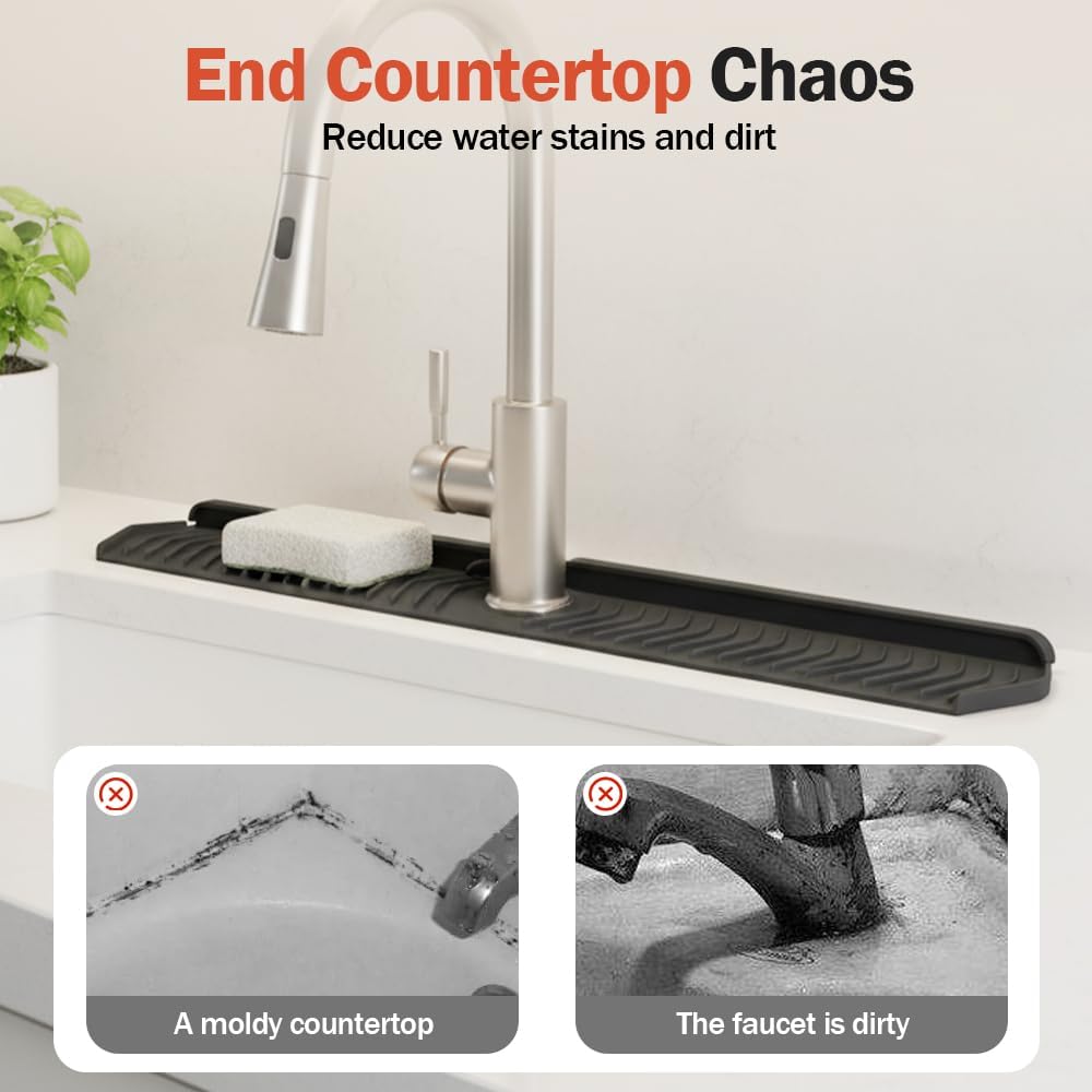 Kitchen Sink Faucet Mat, 30in Extra Long Foldable Silicone Faucet Guard & Splash Guard, 2026 Multi-Functional V1258-DP02-F-397