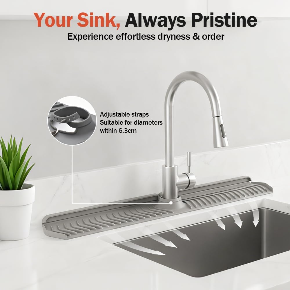 Kitchen Sink Faucet Mat, 30in Extra Long Foldable Silicone Faucet Guard & Splash Guard, 2026 Multi-Functional V1258-DP02-F-397