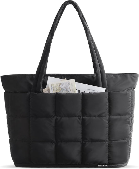 Expandable Tote Bag for Women, Puffer Work Tote Handbag, Quilted Carry On Bag for Travel Gym V1258-DP02-F-4
