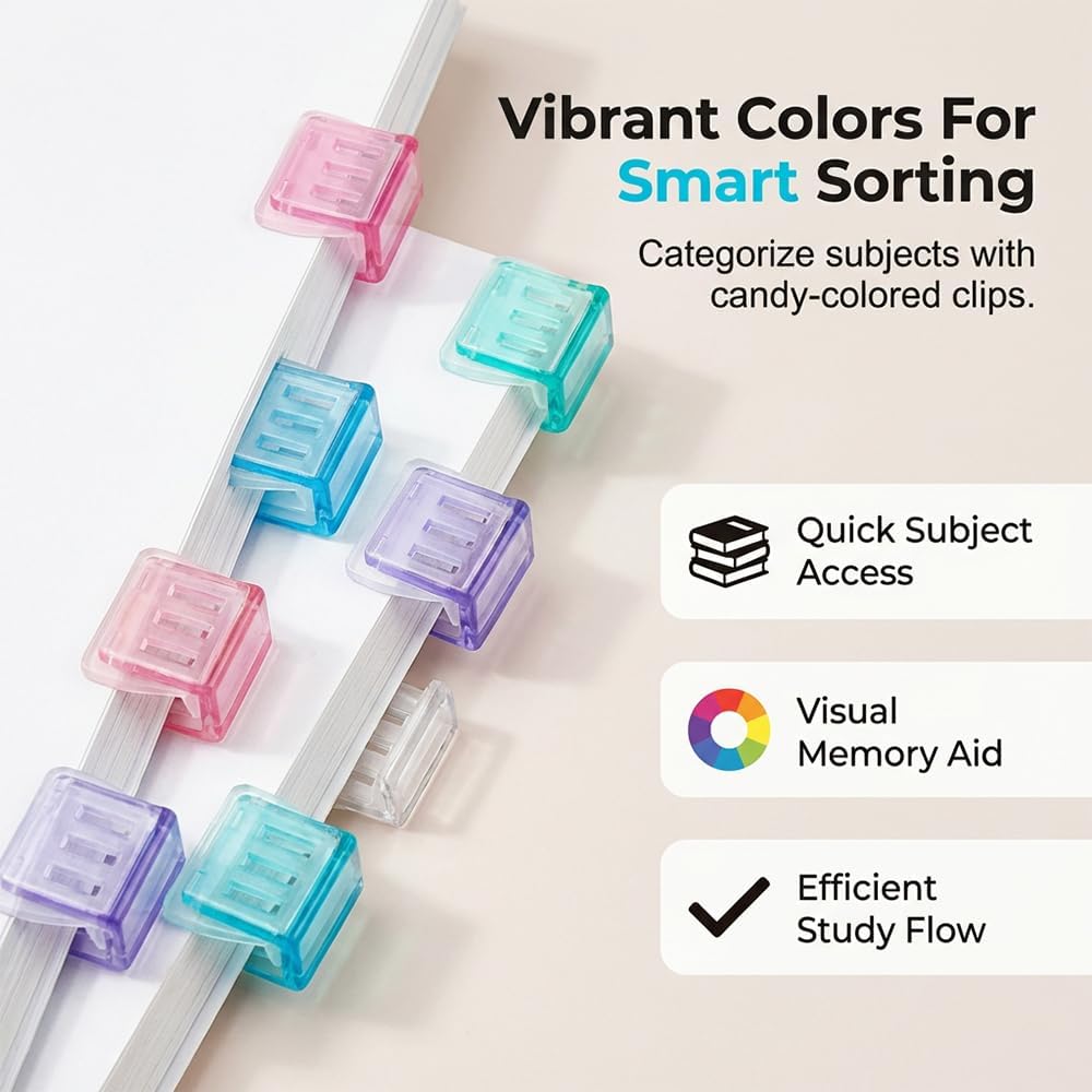 Clip-on Bookmarks - 30 Pack Transparent Color Push Paper Clips with Storage Box, Reusable Plastic Paper V1258-DP02-F-40