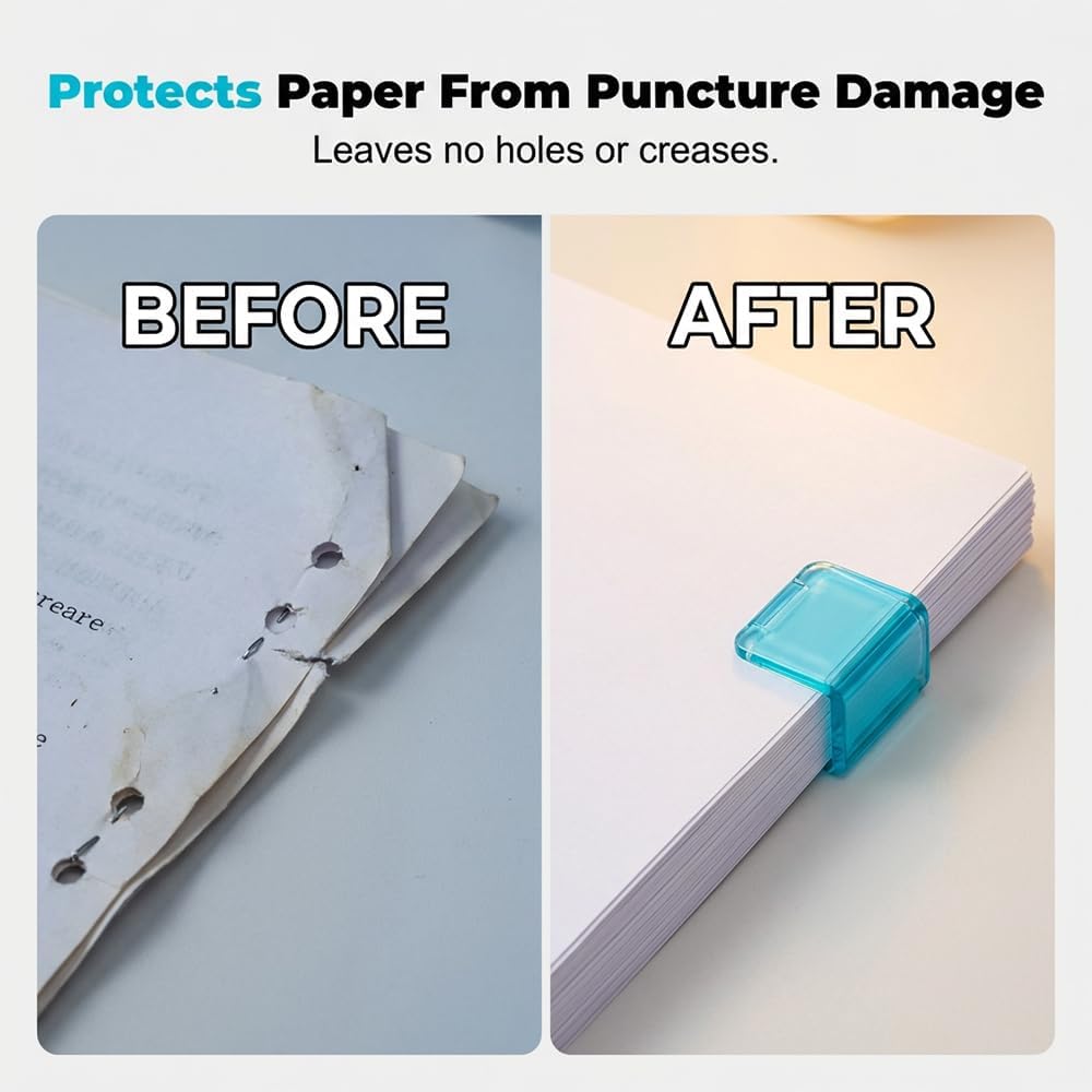 Clip-on Bookmarks - 30 Pack Transparent Color Push Paper Clips with Storage Box, Reusable Plastic Paper V1258-DP02-F-40