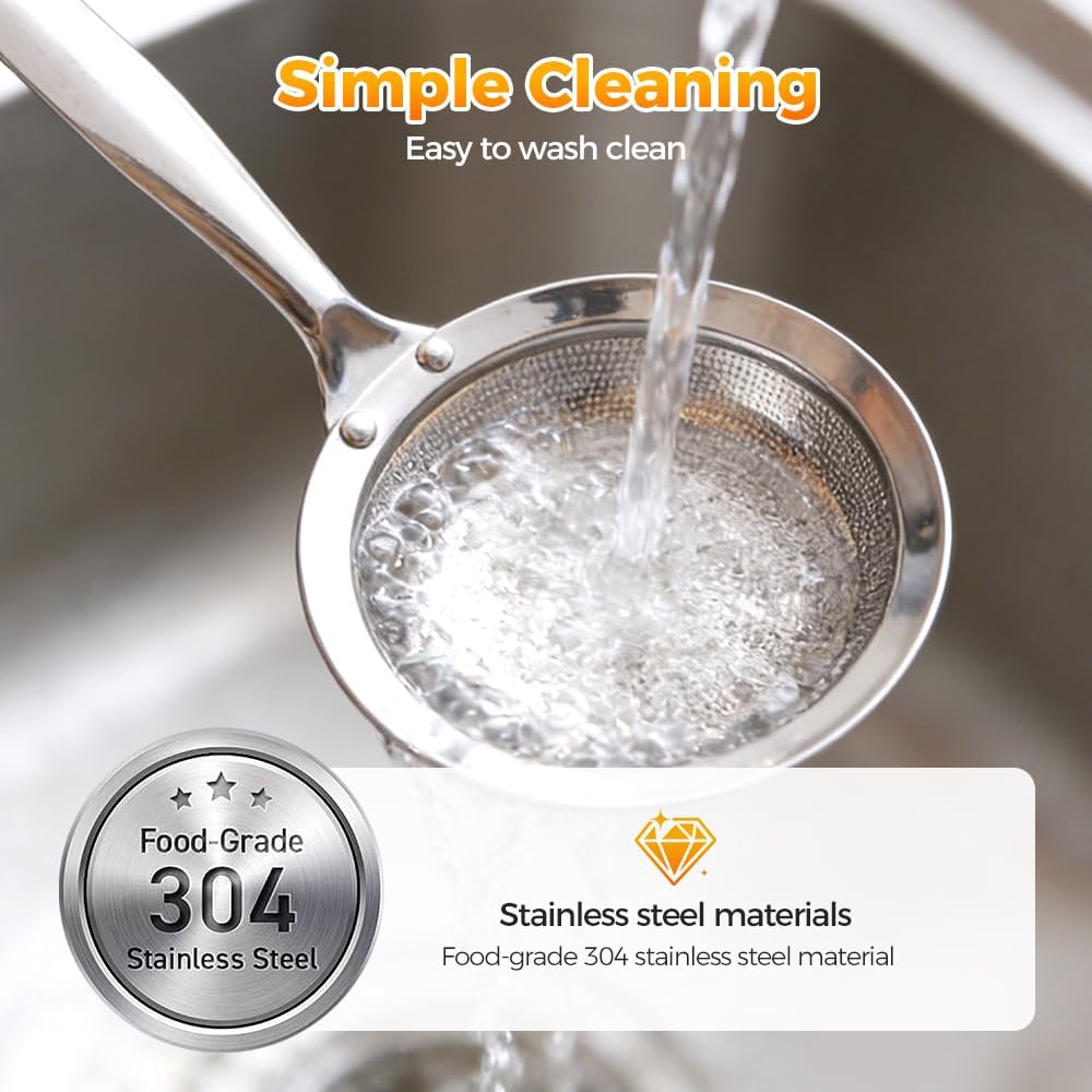 Fine-Mesh Kitchen Strainer - 2026 Upgraded Stainless Steel Sieve with Handle, Multi-Purpose Strainer for V1258-DP02-F-403
