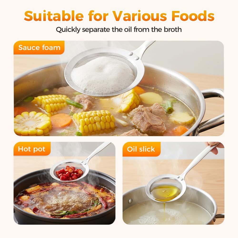 Fine-Mesh Kitchen Strainer - 2026 Upgraded Stainless Steel Sieve with Handle, Multi-Purpose Strainer for V1258-DP02-F-403