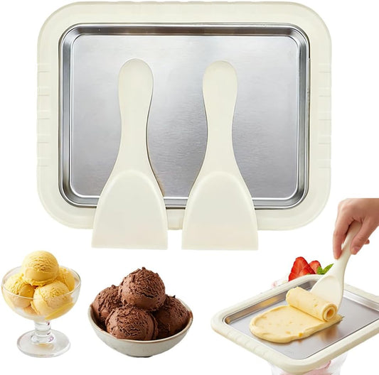 Rolled Ice Cream Maker Kit, 2026 New Stainless Steel Freeze Plate with 2 Scrapers, DIY Stir Fried Ice Cream V1258-DP02-F-409