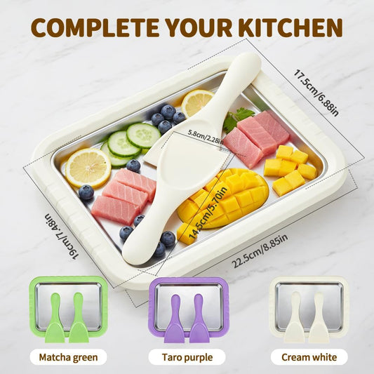 Rolled Ice Cream Maker Kit, 2026 New Stainless Steel Freeze Plate with 2 Scrapers, DIY Stir Fried Ice Cream V1258-DP02-F-409