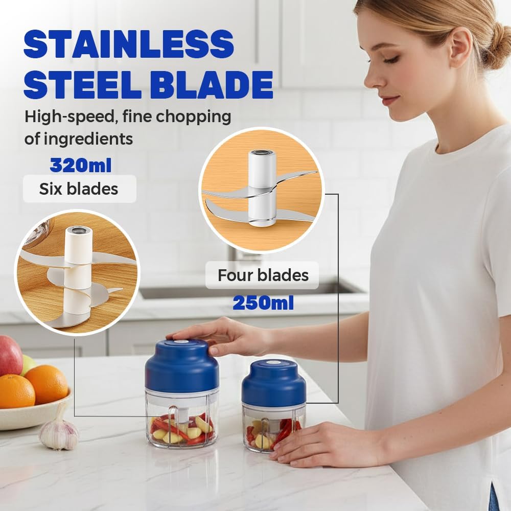 2026 Upgrade Electric Garlic Chopper, Mini Portable B Charging Food Processor & Vegetable Chopper, Veggie V1258-DP02-F-414