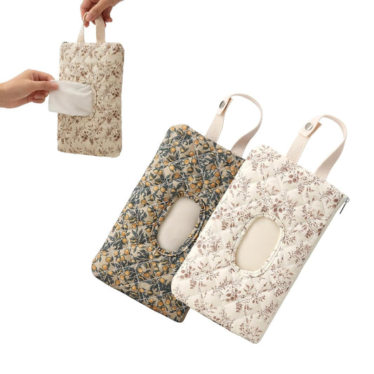 2 PCS Floral Quilted Baby Wipe Holder Pouch with Strap, Reable Portable Wipes Case for Stroller & Diaper Bag, V1258-DP02-F-421