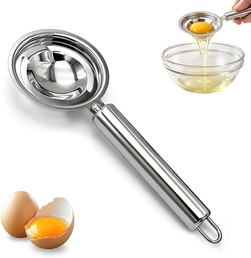 Egg Yolk Separator, Stainless Steel Egg Yolk Separation Tool, Egg Sifting Filter Divider with Hook for Baking V1258-DP02-F-424