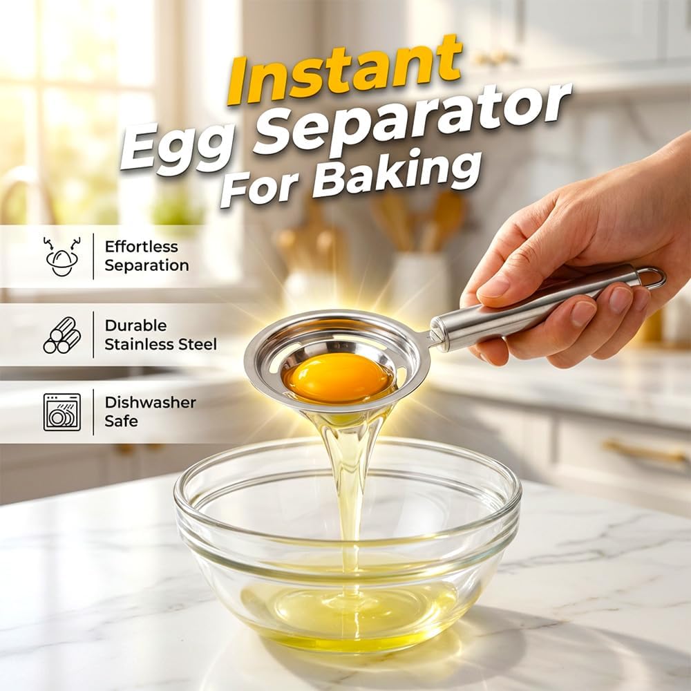 Egg Yolk Separator, Stainless Steel Egg Yolk Separation Tool, Egg Sifting Filter Divider with Hook for Baking V1258-DP02-F-424