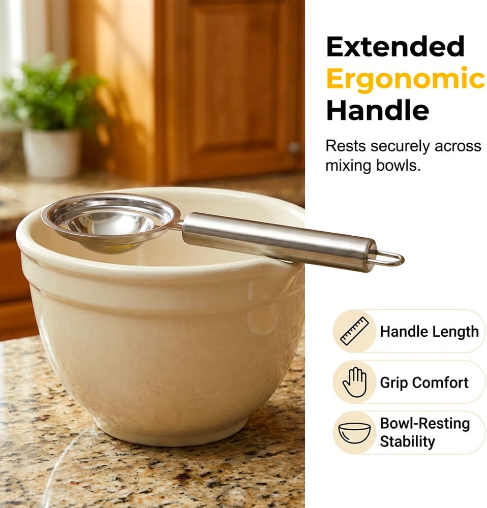 Egg Yolk Separator, Stainless Steel Egg Yolk Separation Tool, Egg Sifting Filter Divider with Hook for Baking V1258-DP02-F-424