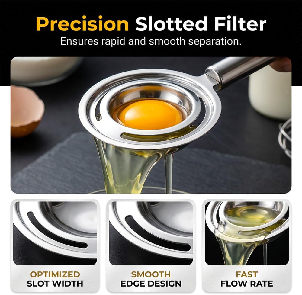 Egg Yolk Separator, Stainless Steel Egg Yolk Separation Tool, Egg Sifting Filter Divider with Hook for Baking V1258-DP02-F-424