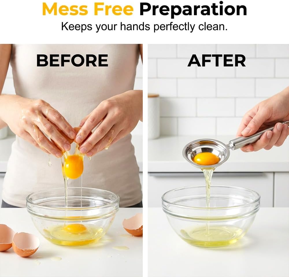 Egg Yolk Separator, Stainless Steel Egg Yolk Separation Tool, Egg Sifting Filter Divider with Hook for Baking V1258-DP02-F-424